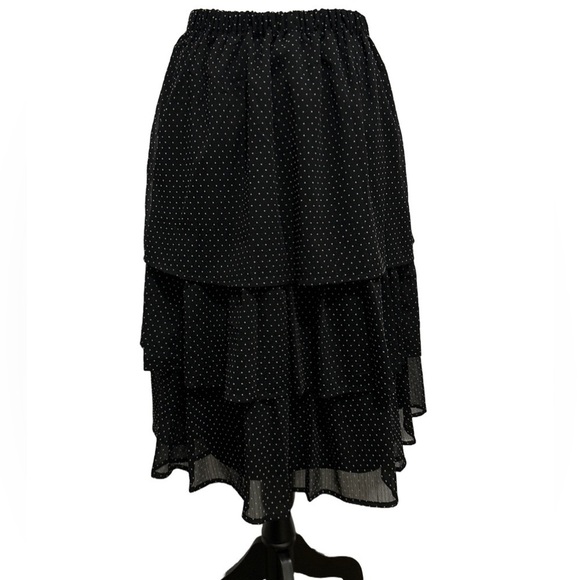 J.Crew Polka Dot Black & White Tiered MIDI Skirt Elastic Waist Size PS - Picture 3 of 7